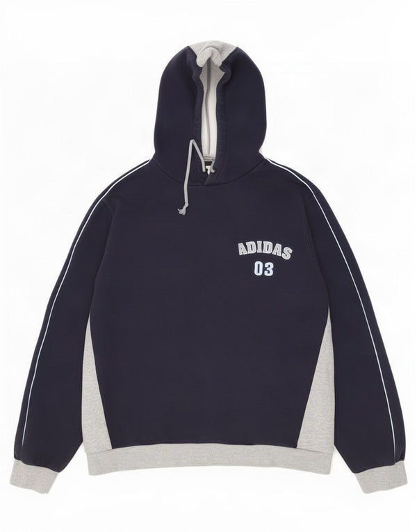Мужской джемпер с капюшоном Adidas с рисунком, большой, темно-синий, хлопок с цветными блоками