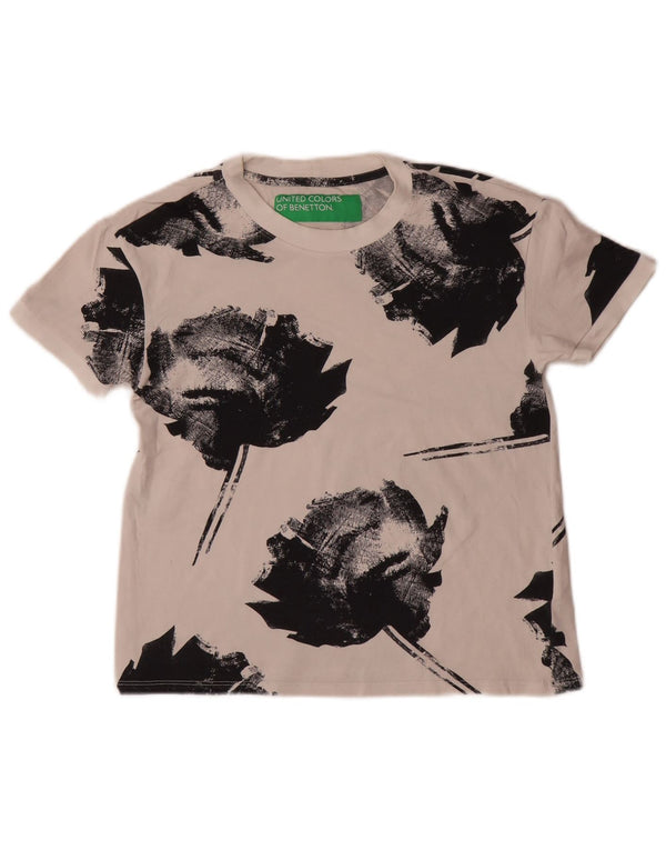 Женская футболка Benetton Top UK 6 XS, белый хлопок с цветочным принтом