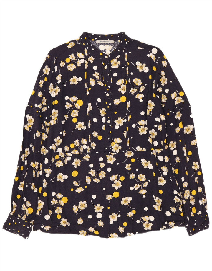 Женская рубашка-пуловер Penny Black UK 16, большая темно-синяя вискоза с цветочным принтом