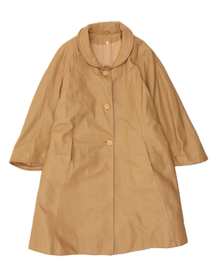 VINTAGE Womens Poncho Leather Coat IT 42 Medium Beige Leather Vintage Vintage and Second-Hand Vintage from Messina Hembry 