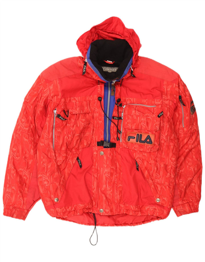 Fila Мужская лыжная куртка с капюшоном с графическим рисунком IT 48 XL Красная полиэстер с геометрическим рисунком