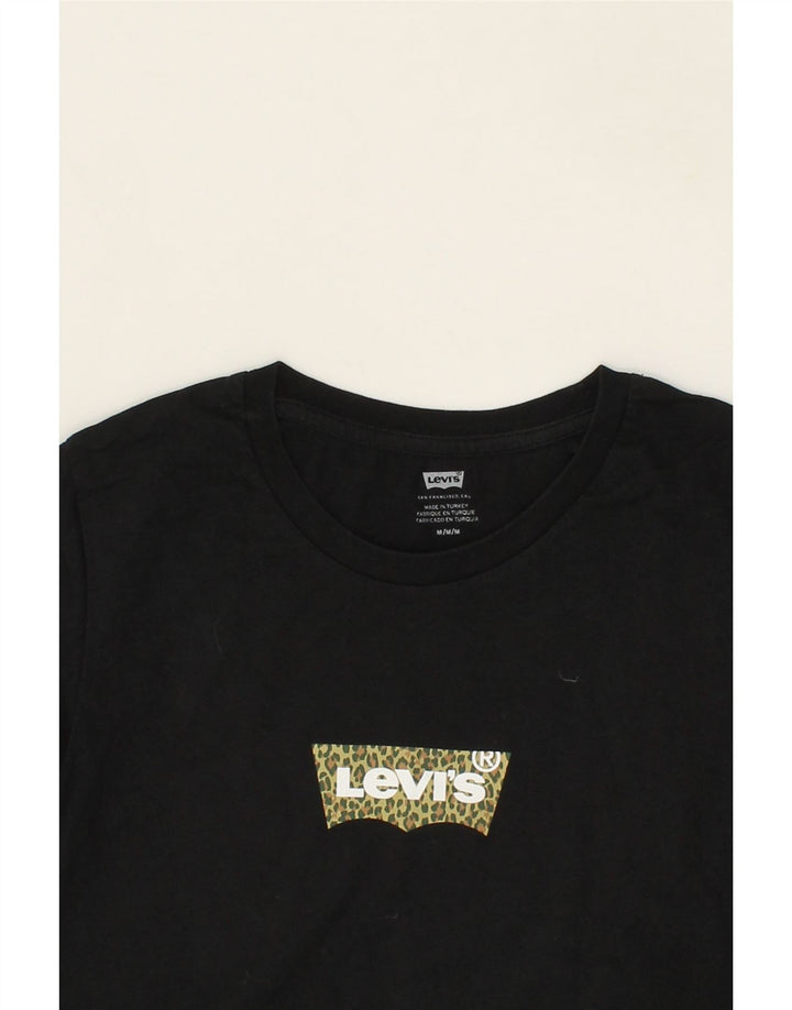 LEVI'S Womens Graphic T-Shirt Top UK 12 Medium Black Cotton Vintage Levi's and Second-Hand Levi's from Messina Hembry 