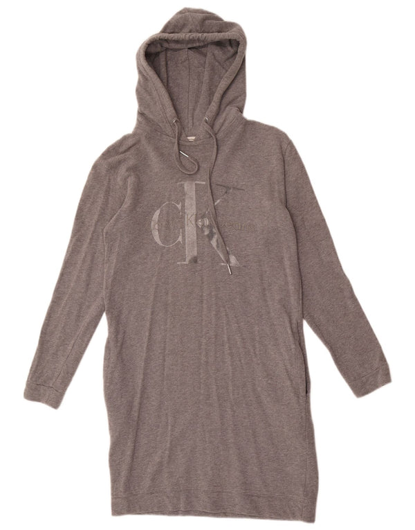 Женское платье-худи с рисунком Calvin Klein Jeans UK 6 XS, серый хлопок с крапинками