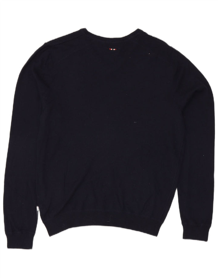 NAPAPIJRI Mens V-Neck Jumper Sweater Medium Navy Blue Viscose