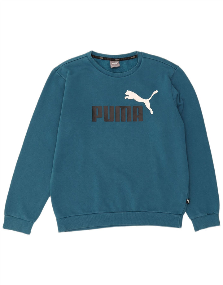 Мужской свитшот с рисунком Puma, хлопковый джемпер среднего синего цвета