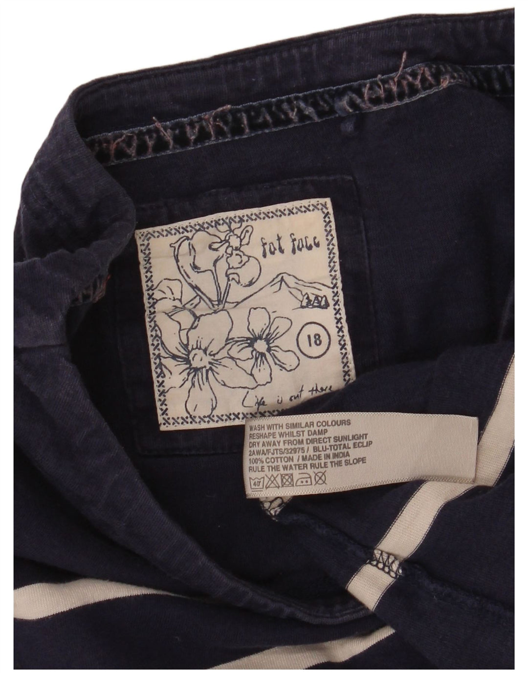 Женский топ FAT FACE с длинным рукавом, Великобритания, размер 18 XL, темно-синий в полоску, хлопок