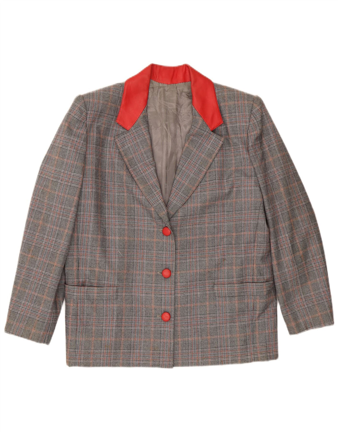 ВИНТАЖНЫЙ женский пиджак на 3 пуговицах, Великобритания 16, большая серая клетка
