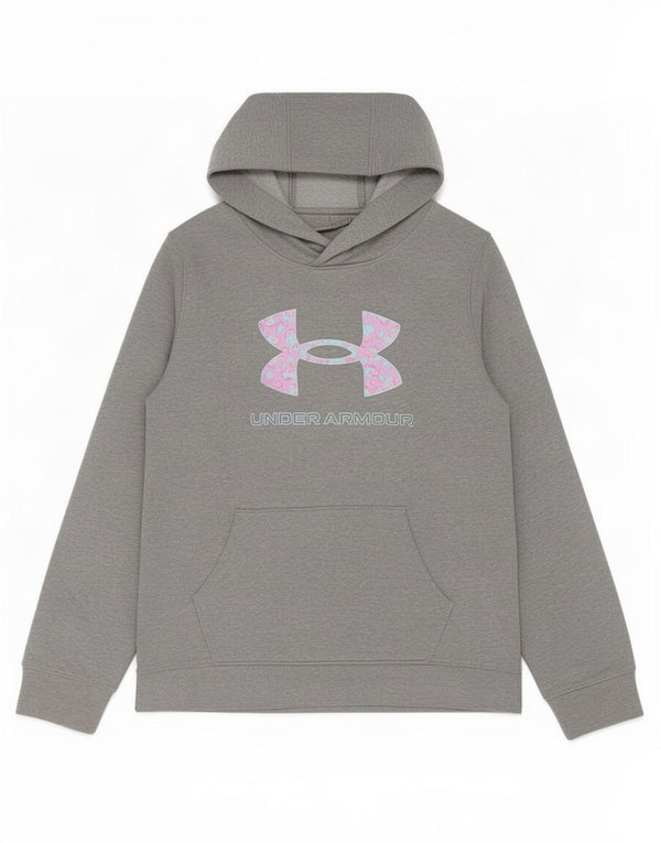 Джемпер с капюшоном Under Armour для девочек с рисунком, 11–12 лет, большой размер, серый хлопок
