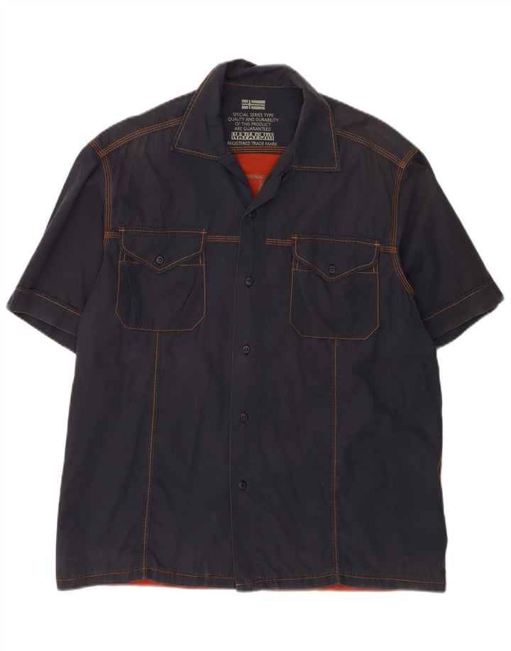 NAPAPIJRI Мужская рубашка с коротким рукавом с графическим рисунком, средний темно-синий с цветочным принтом