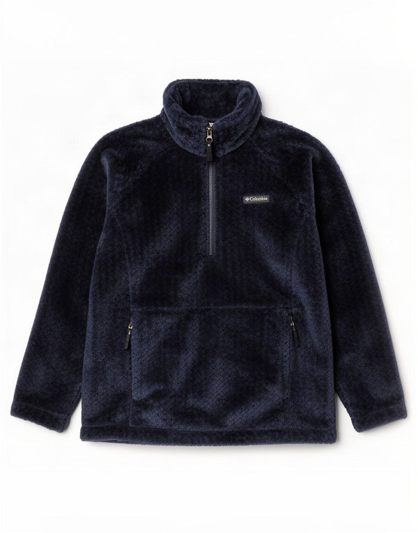 Columbia Womens Velour Zip Neck Sweatshirt Jumper UK 16 Large Navy Blue