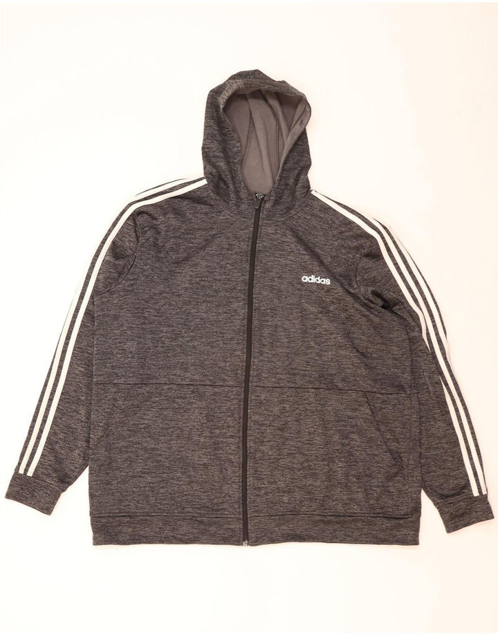 Мужской свитер с капюшоном ADIDAS Climalite на молнии 2XL, серый полиэстер с крапинками