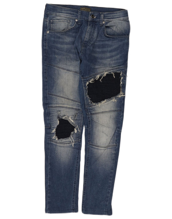 Мужские потертые узкие джинсы Zara EU 40 Medium W31 L28 Синие цветные блоки