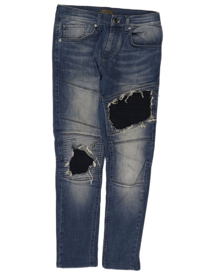 Мужские потертые узкие джинсы Zara EU 40 Medium W31 L28 Синие цветные блоки
