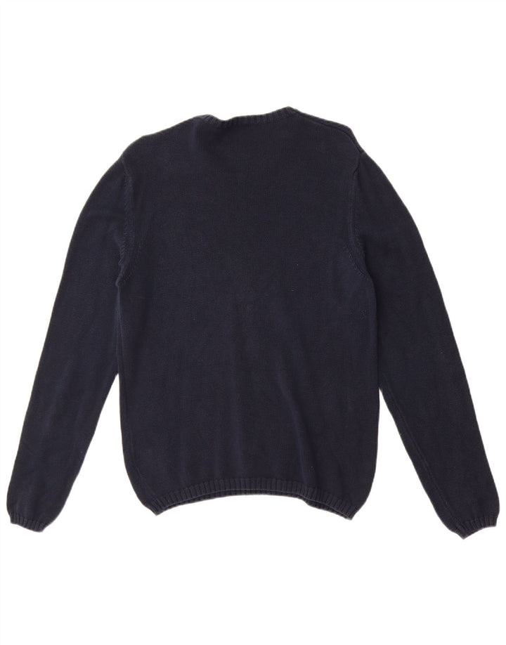 Мужской джемпер с круглым вырезом Fred Perry, большой темно-синий хлопковый свитер