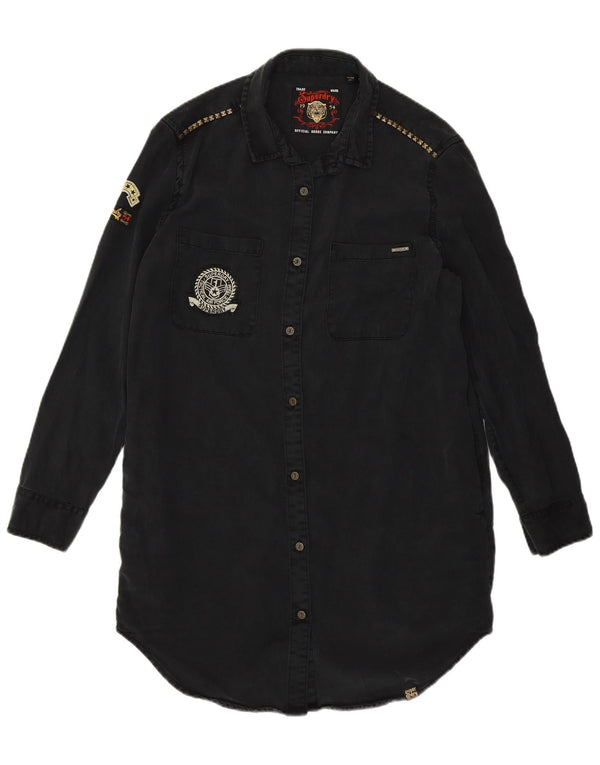 Женское джинсовое платье в стиле милитари Superdry UK 12, средний черный лиоцелл