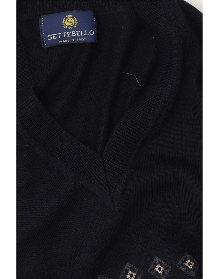 Мужской джемпер с v-образным вырезом Settebello, большой темно-синий Fair Isle