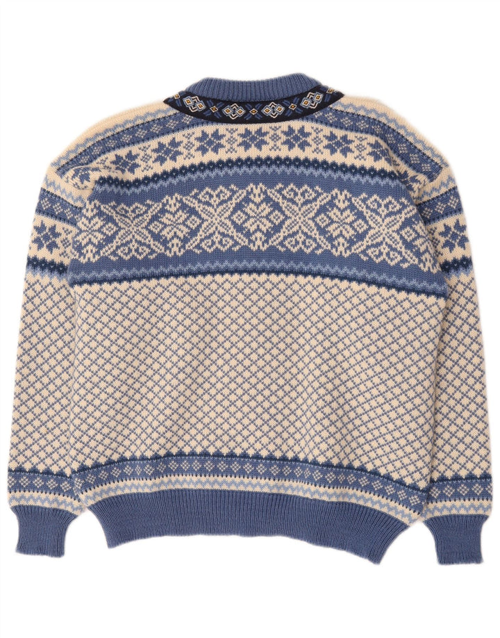 Винтажный мужской кардиган-свитер среднего синего цвета Fair Isle