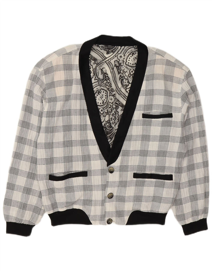 VINTAGE Mens Bomber Jacket UK 42 XL Off White Check