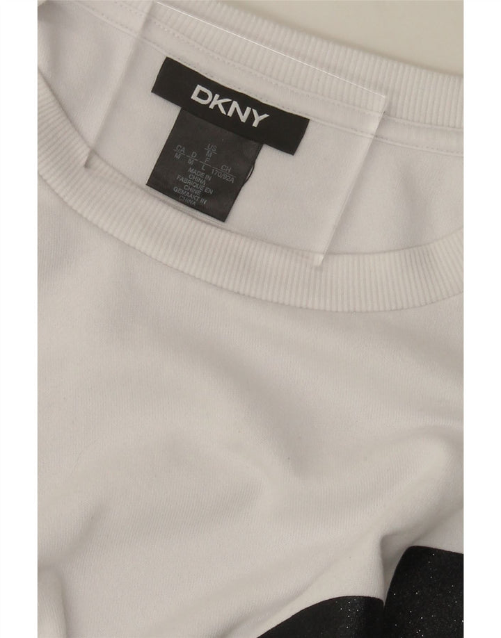DKNY Womens Oversized Graphic Top Long Sleeve UK 14 Medium White Vintage Dkny and Second-Hand Dkny from Messina Hembry 