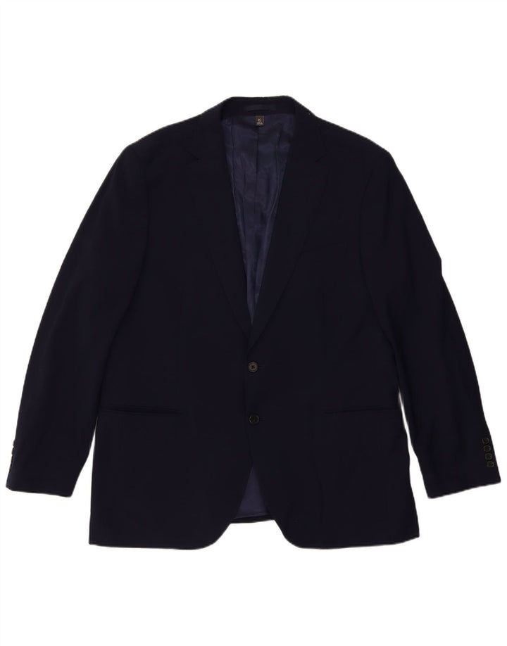 Мужской пиджак Marks & Spencer с 2 пуговицами, Великобритания 44, 2XL, темно-синий, шерстяной