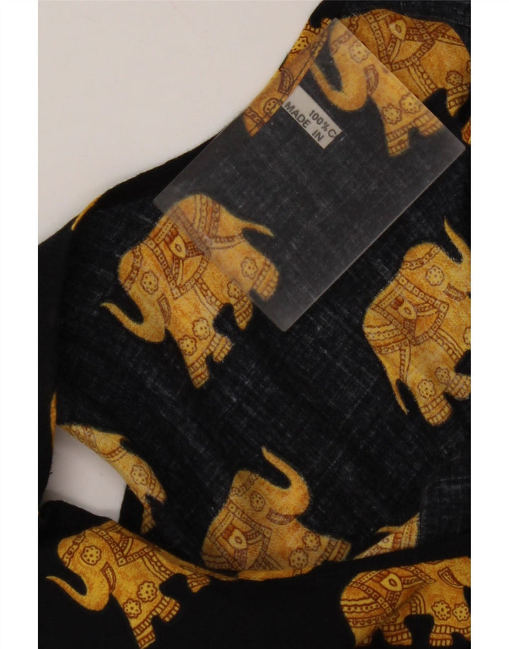 ВИНТАЖНЫЙ женский сарафан без рукавов UK 12, средний черный, хлопок с животным принтом