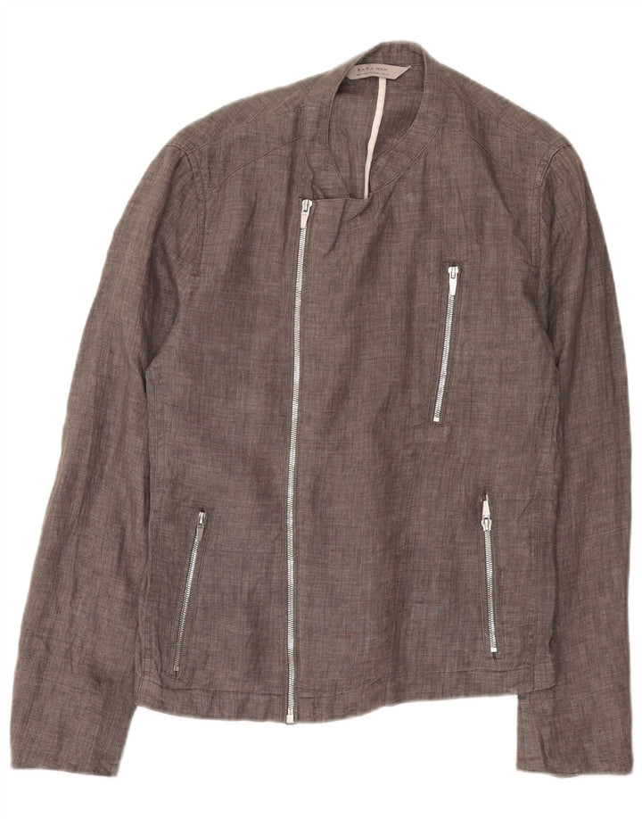 Мужская куртка Zara UK 36, льняная, среднего серого цвета
