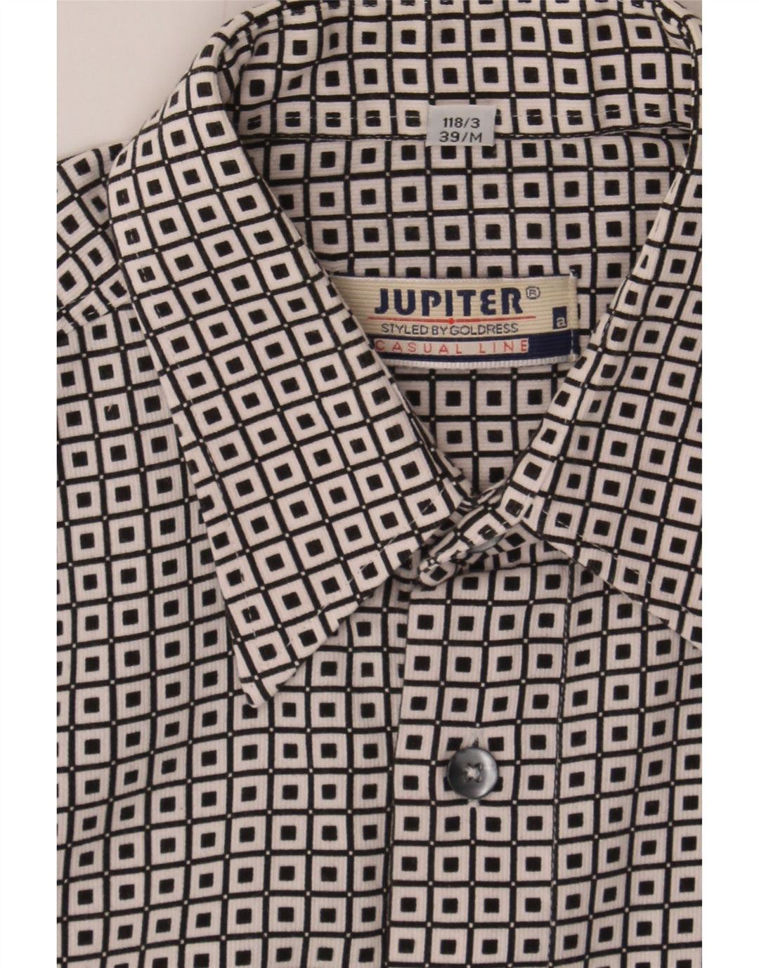 JUPITER Mens Short Sleeve Shirt Size 39 Medium Black Geometric Cotton Vintage Jupiter and Second-Hand Jupiter from Messina Hembry 
