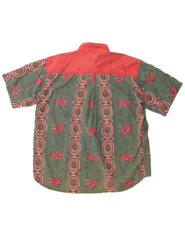Винтажная мужская рубашка с коротким рукавом XL, зеленая хлопковая рубашка с цветочным принтом