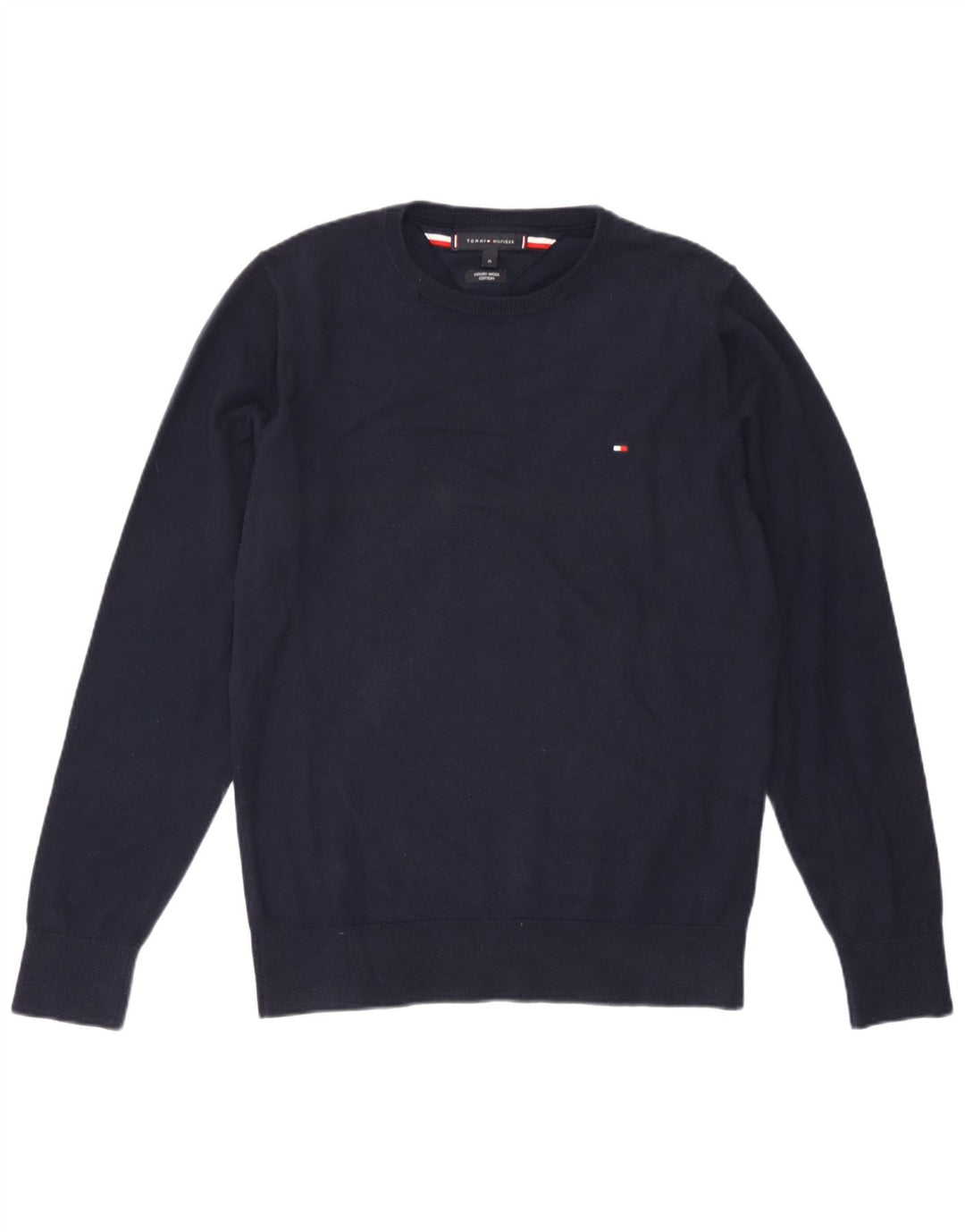 Мужской джемпер с круглым вырезом Tommy Hilfiger, средний темно-синий шерстяной свитер