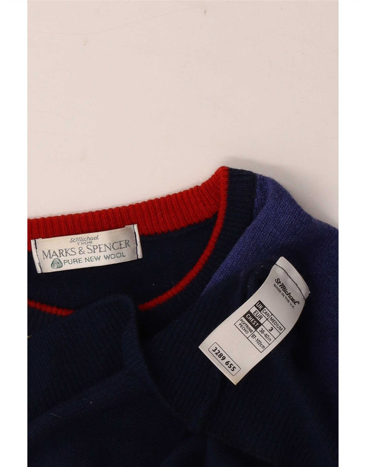 Мужской свитер с круглым вырезом Marks & Spencer среднего темно-синего цвета