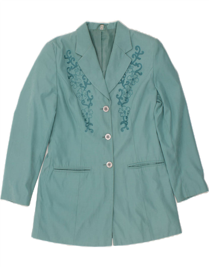 VINTAGE Womens 3 Button Blazer Jacket UK 10 Small  Blue Floral Polyester Vintage Vintage and Second-Hand Vintage from Messina Hembry 