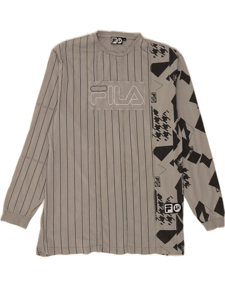 FILA Mens Graphic Top Long Sleeve Medium Grey Striped Cotton Vintage Fila and Second-Hand Fila from Messina Hembry 