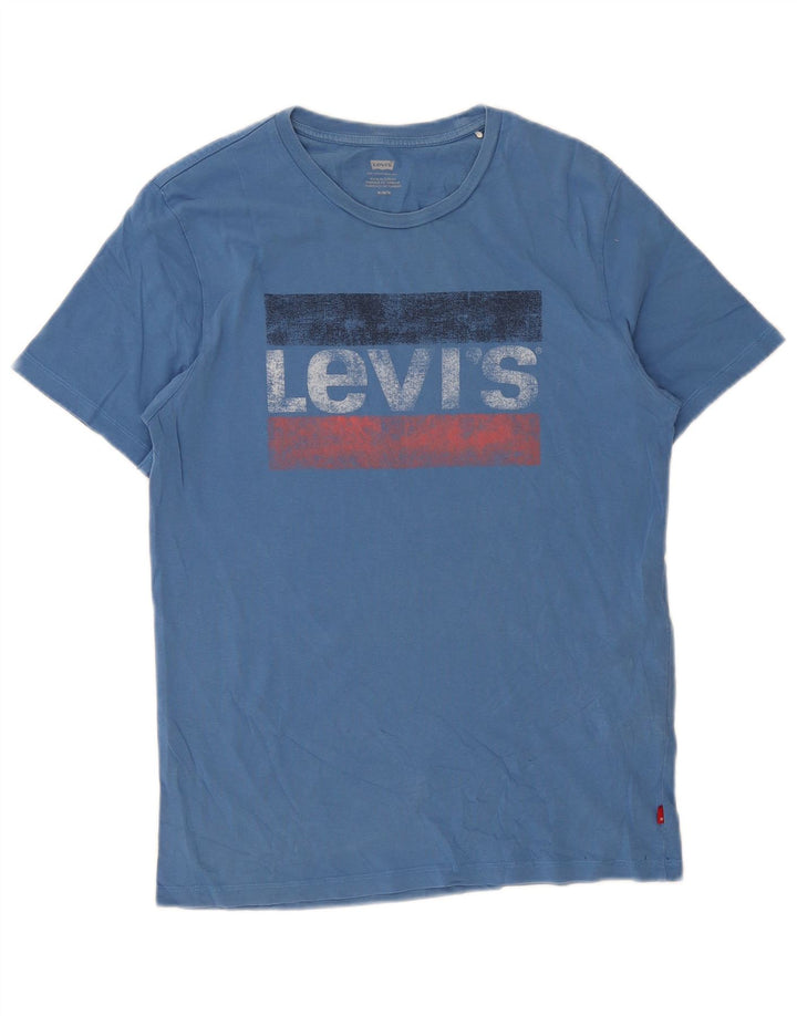 Мужская футболка с рисунком Levi's, хлопковый топ среднего синего цвета
