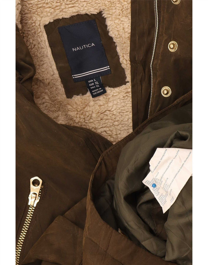 Женская куртка-парка Nautica из шерпы UK 16, большой размер, цвет хаки, полиэстер