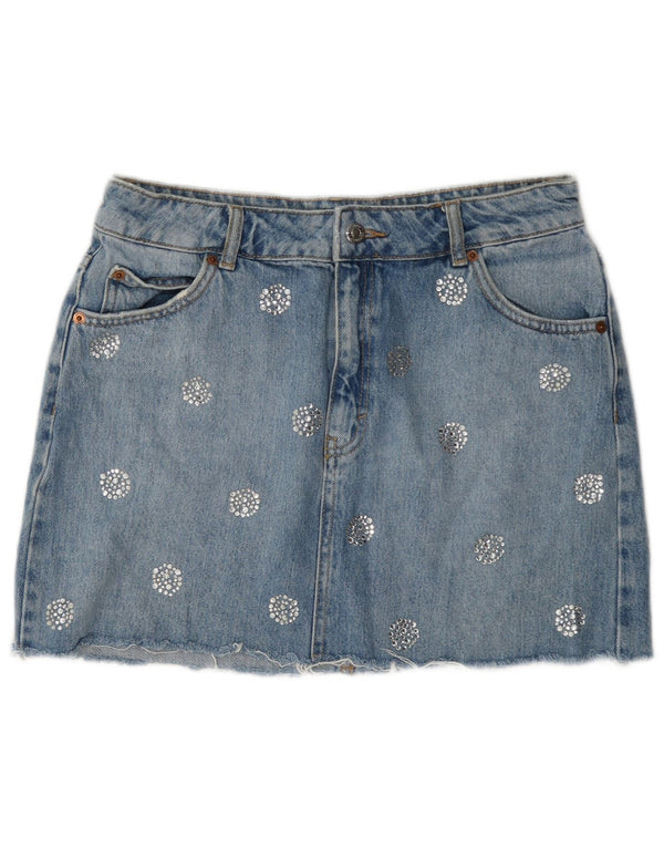 Женская мини-юбка джинсовая Topshop UK 12 Medium W28 Хлопок в синюю пятнистую клетку