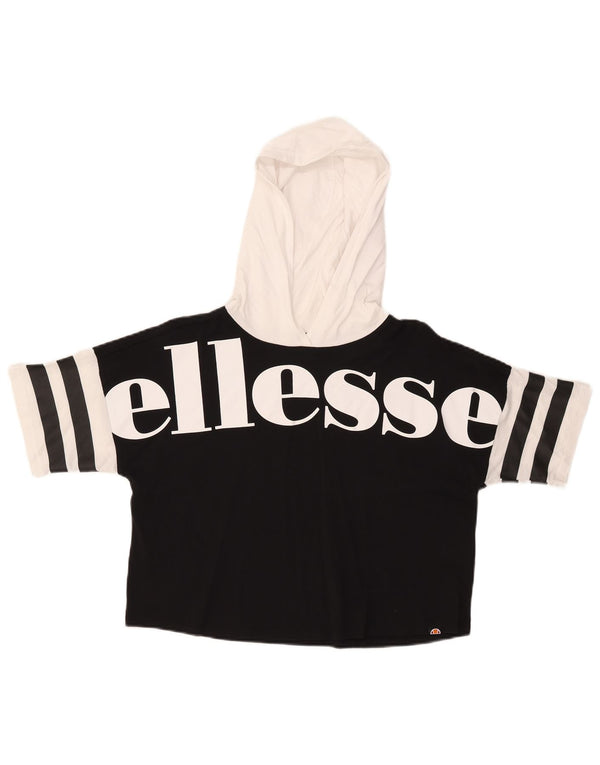 Женская укороченная футболка с графическим рисунком Ellesse Top UK 6 XS, черная с цветными блоками
