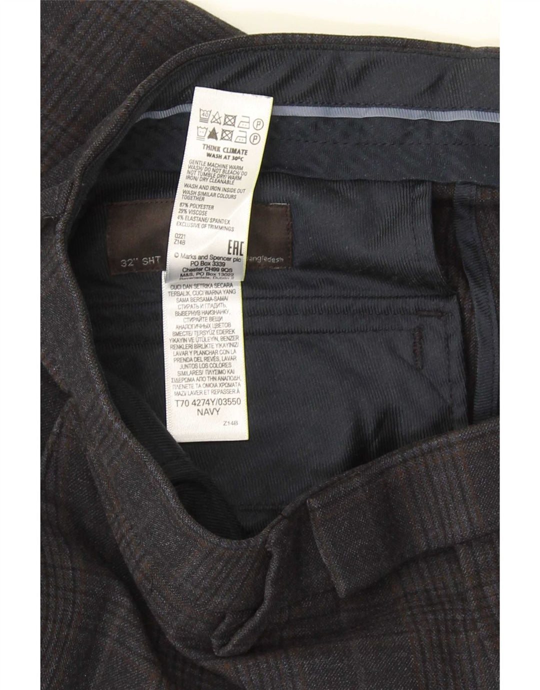 Мужские костюмные брюки классического кроя Marks & Spencer W32 L29 темно-синие в клетку