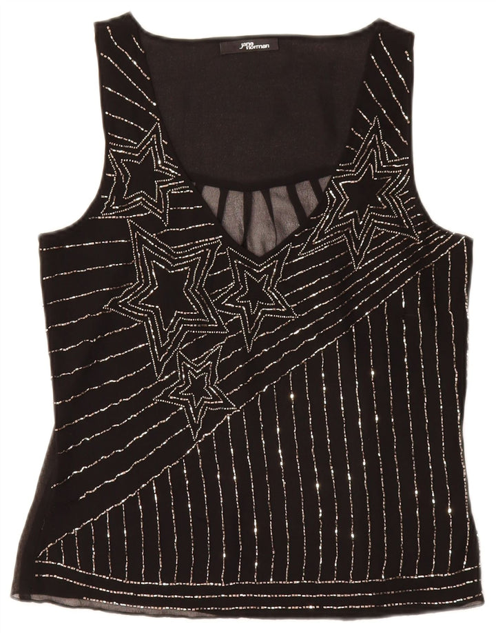 JANE NORMAN Женская блузка без рукавов, топ, Великобритания, 8, маленькая, черная полоска