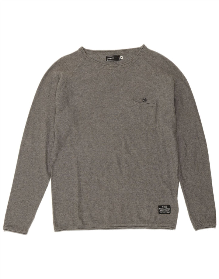 JACK & JONES Mens Core Boat Neck Jumper Sweater Medium Grey Cotton