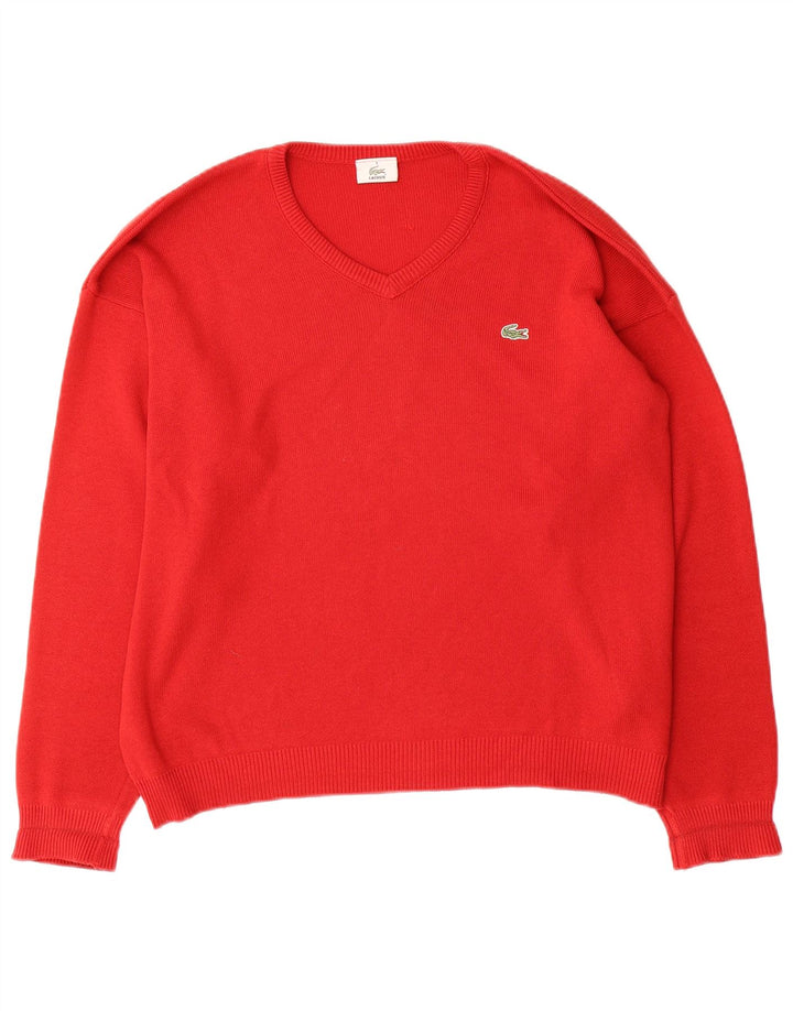 Мужской джемпер с v-образным вырезом Lacoste, размер 5, большой красный хлопок