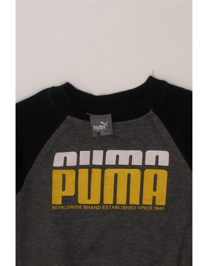 PUMA Boys Graphic Sweatshirt Jumper 7-8 Years Small  Grey Colourblock Vintage Puma and Second-Hand Puma from Messina Hembry 