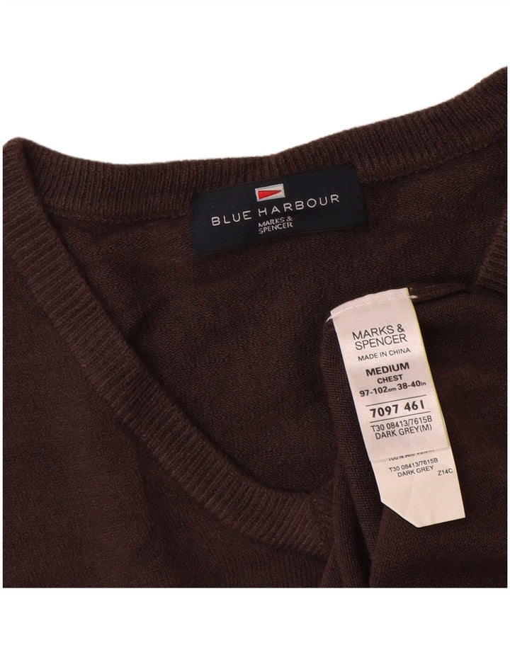 Мужской джемпер с v-образным вырезом Marks & Spencer Blue Harbour, средний серый акрил