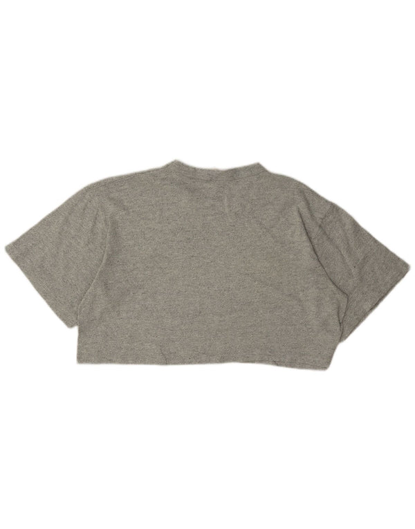 Champion Womens Crop Graphic T-Shirt Top UK 16 Large Grey Flecked Cotton