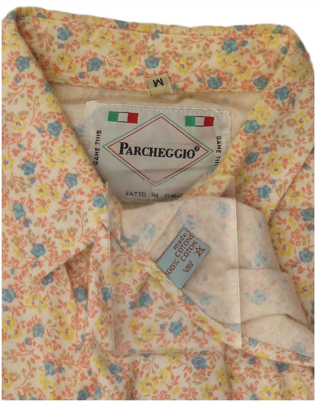 Винтажная мужская рубашка из хлопка среднего бежевого цвета с цветочным принтом