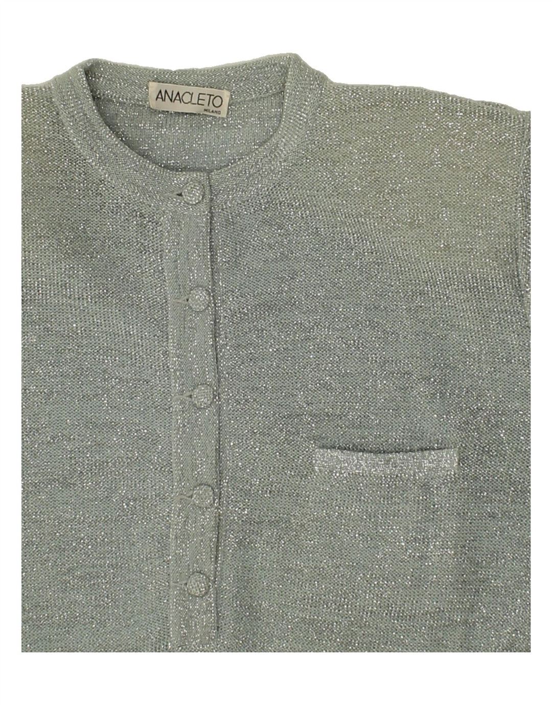 VINTAGE Womens Button Neck Jumper Sweater UK 10 Small Grey Vintage Vintage and Second-Hand Vintage from Messina Hembry 