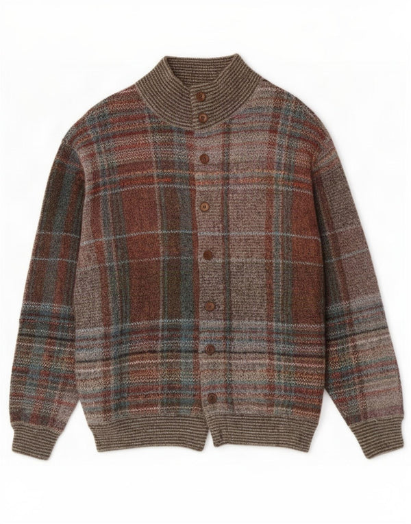 Vintage Mens Cardigan Sweater IT 52 Large Multicoloured Check Wool