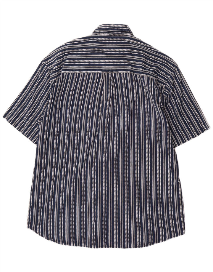 VINTAGE Мужская рубашка Steve с коротким рукавом XL, темно-синяя полосатая хлопковая рубашка