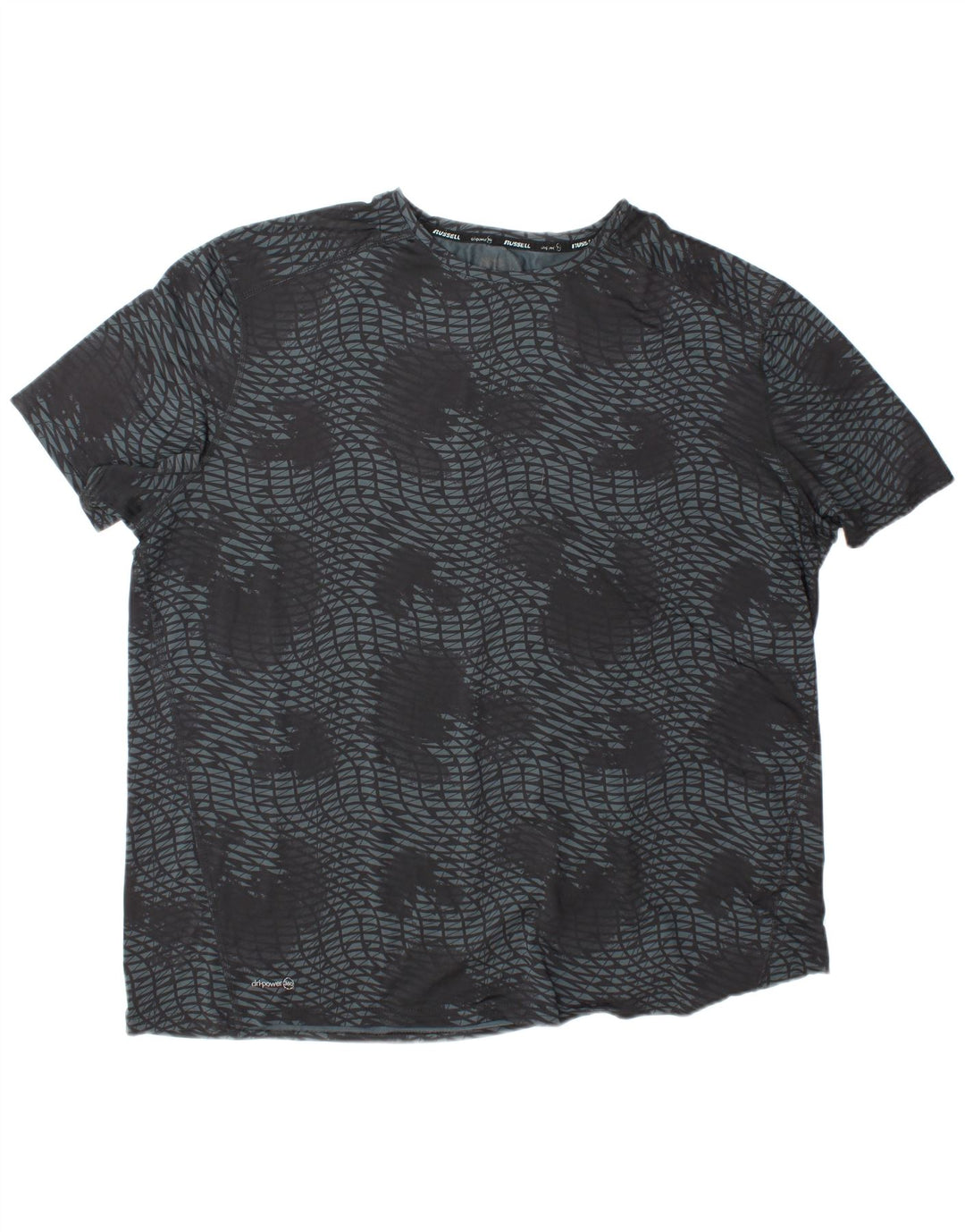 Мужская футболка RUSSELL ATHLETIC Dri-Power 2XL, серый полиэстер с геометрическим рисунком