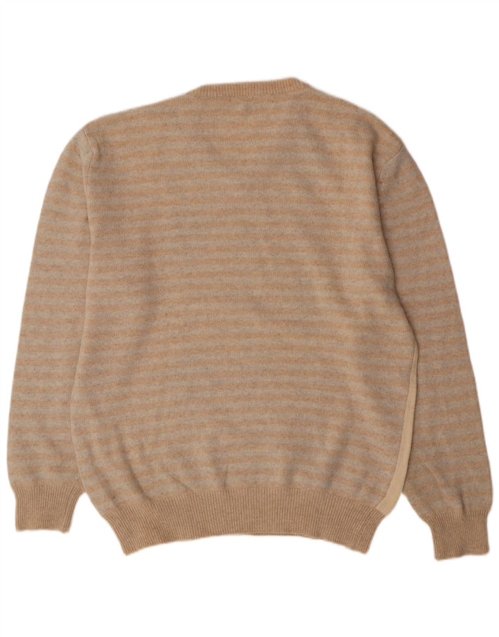 Винтажный мужской джемпер с v-образным вырезом, 2XL, бежевый с узором аргайл/ромб, овечья шерсть