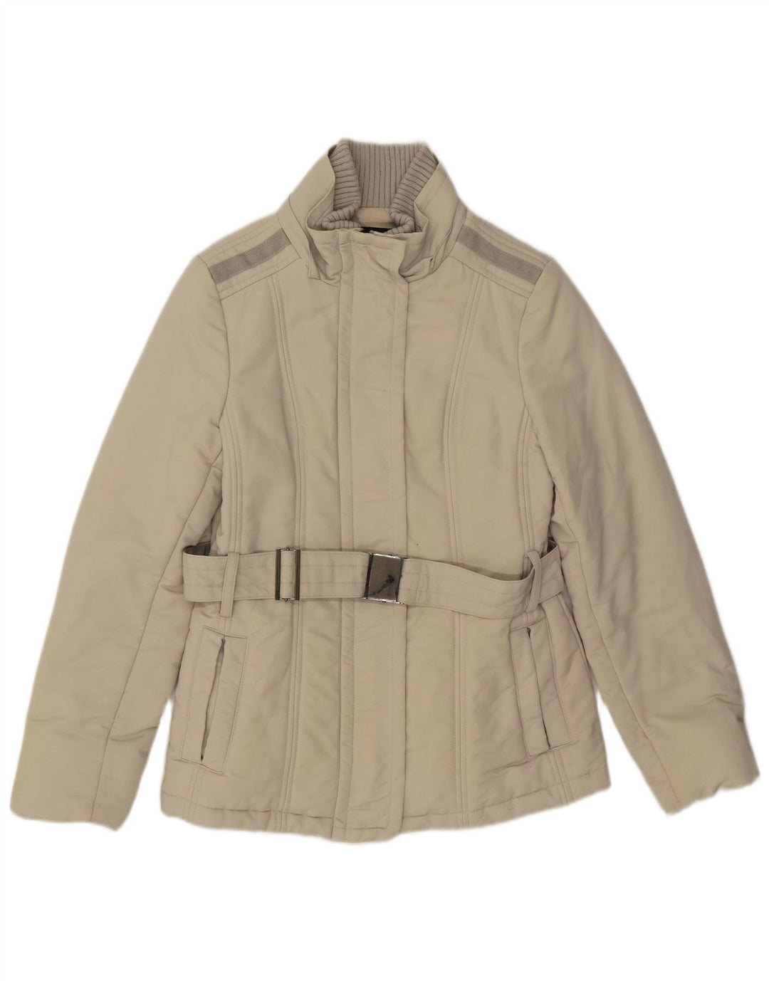 Женская стеганая куртка Zara UK 12, средний цвет, бежевый хлопок